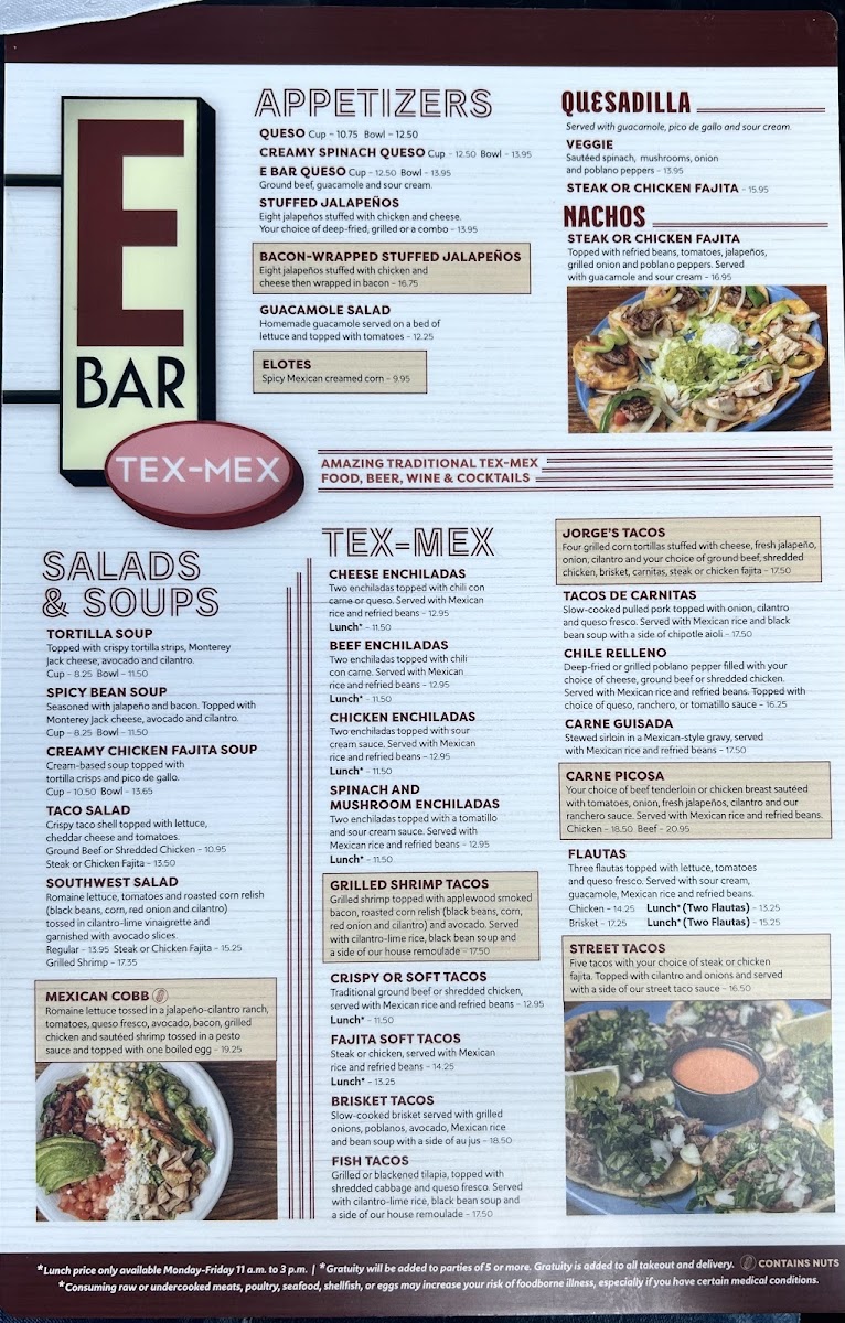 E Bar Tex-Mex Menu - Image 1