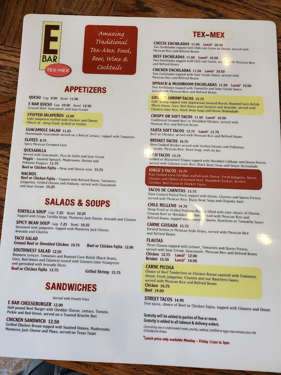 E Bar Tex-Mex Menu - Image 2