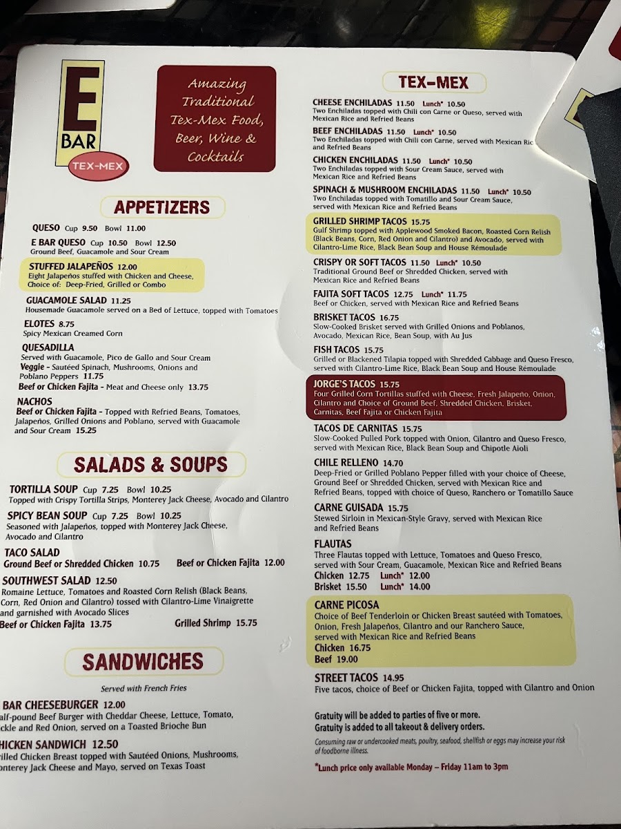 E Bar Tex-Mex Menu - Image 5